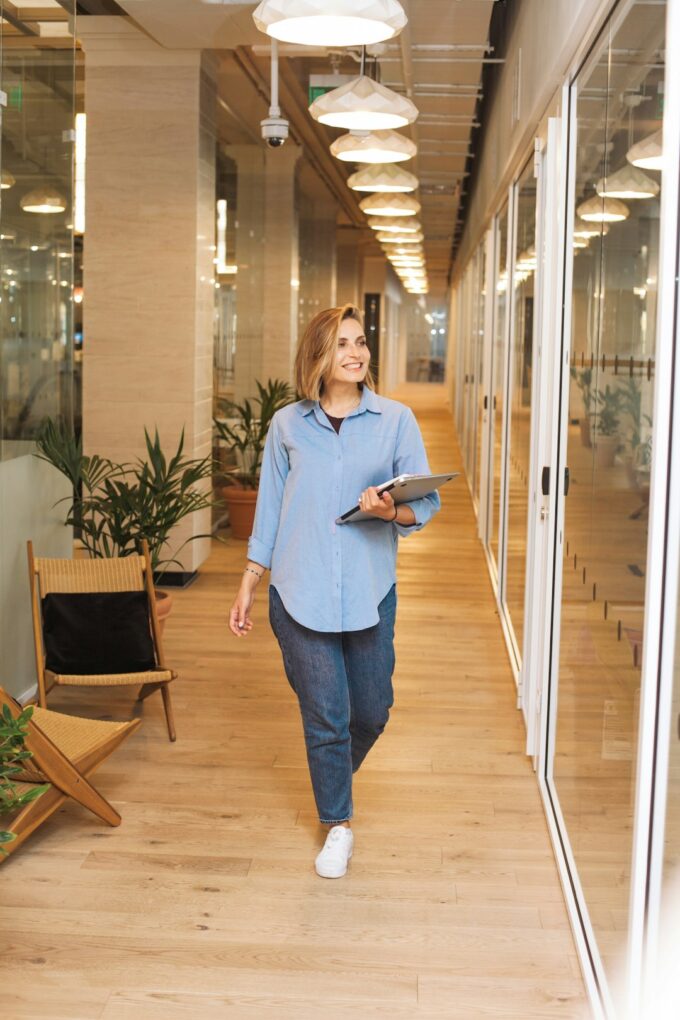 Professional considering a career change in a modern office