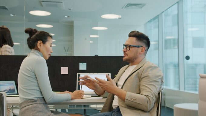 Professionals conducting a structured job interview