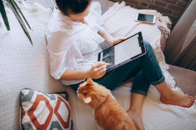Professional working remotely on a laptop at home
