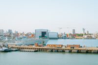 Shipping containers at a busy British port